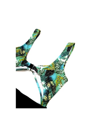 Deep Beach Db20097m Fiyonklu Önü Pencereli Yeşil Baskılı Mayo 001