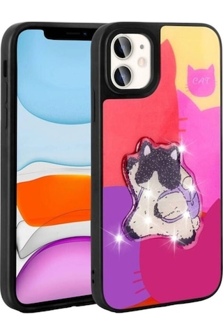 Apple Uyumlu iPhone 11 Kılıf Parlayan Kabartmalı İkonik Figürlü Zore Amas Silikon Kapak Mor