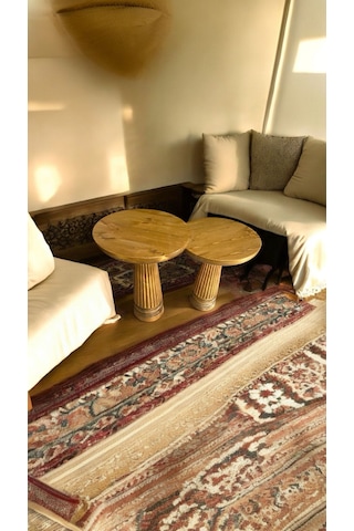 Wood Ahşap 2'li Set Konik Model Mantar Yan Sehpa Modern Meşe Renk