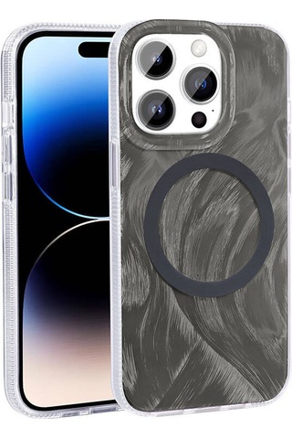 Apple Uyumlu iPhone 14 Pro Max Kılıf Magsafe Şarj Özellikli Fırça Boya Desenli Tchs Palet Kapak - Mor Mor