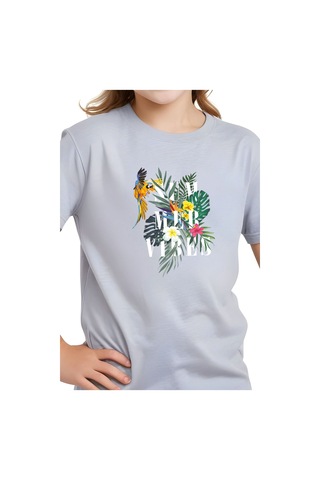 Fyk Kids Kız Çocuk Basic Summer Papağan Baskılı T-shirt Gri