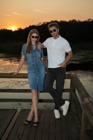 Banny Jeans Kadın Kemer Detaylı Düğmeli Kısa Jean Elbise Mavi