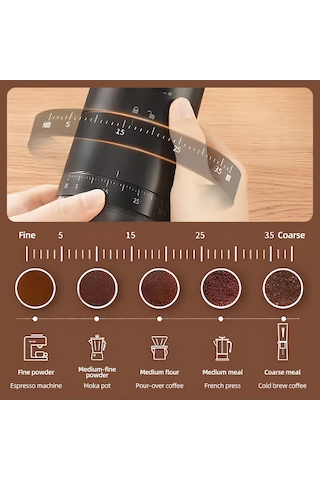 Gajeena Kahve Değirmeni, Seramik Öğütücü, 38 Ayar Kalınlık Regülasyonu, 25g Fıstık Deposu, 120ml Toz Deposu, Usb Şarj Edilebilir, 1500mah Pil, Siyah Siyah