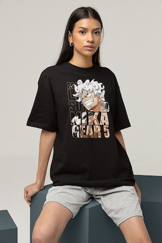 Nika Gear 5 Anime Karakter Baskılı Unisex Oversize Tişört Siyah