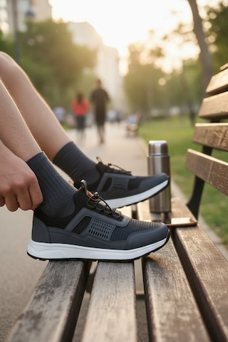 Enoch Erkek Siyah Akıllı Bağcıklı Yürüyüş Ayakkabısı - Bağcık Bağlamasız Pratik Sneaker Gri