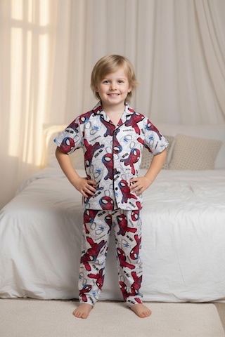 Lillypicca Gri Karakter Desenli Kısa Kollu Erkek Çocuk Pijama Takımı Gri - Kırmızı