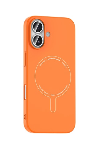 Maks Technology iPhone Uyumlu 17 Kılıf M-safe Şarj Özellikli Kamera Korumalı Mkst Elio Sert Pc Kapak - Turuncu