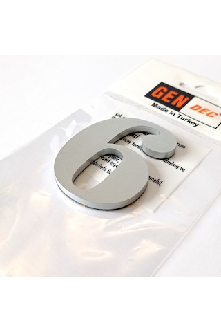 Gendec Kapı Numarası 7Cm No:6 Metalik Gri Kendinden Yapışkanlı Nu