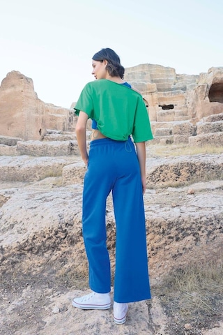 Monamise 23090 Kadın Kısa Kollu 3'lü Crop Eşofman Takım-mavi Mavi