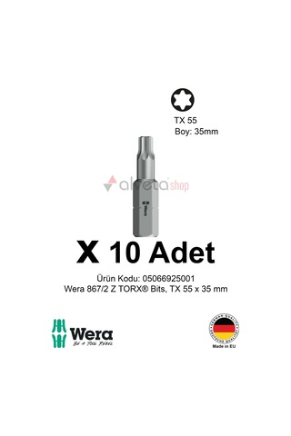 Alveta Wera 867/2 Z Torx Tx55 X 35mm Tornavida Ucu 10 Adet Torx Vidalama Bits Seti Güçlü Seri
