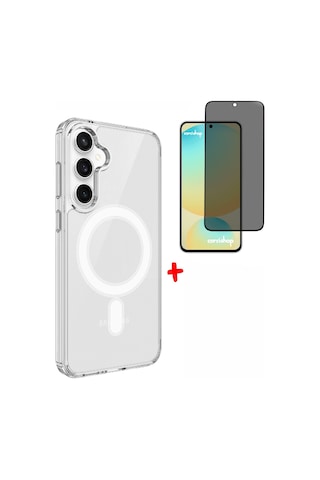 Samsung Galaxy Uyumlu S25 Fe 5g Tam Kaplayan Hayalet Kırılmaz Cam + Magsafe Kılıf Silikon Kapak Set Şeffaf