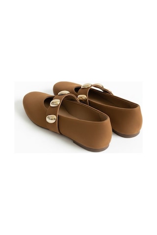 Ne&ve Shoes Taba Süet Hakiki Deri Gold Aksesuar Detaylı Lastikli Kadın Şık Ve Rahat Babet