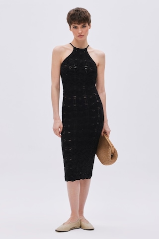 Sherin Siyah Halter Yaka Midi Triko Elbise-siyah Siyah