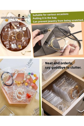 Yunboo 100 Adet 48 Fil Pvc Şeffaf Zip Çanta - Paslanmaz Gümüş Ve Taşlı Takıların Organizasyonu İçin Sert Zarf Şeffaf