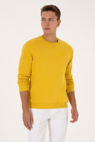 U.S. Polo Assn. Erkek Comfort Fit Bisiklet Yaka Şardonlu Sarı Basic Sweatshirt 50313757-VR094