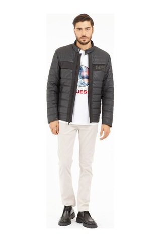 Guess Erkek Kapitone Fermuarlı Biker Ceket - Siyah Siyah