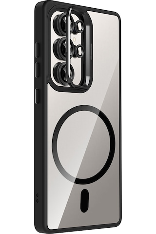 Samsung Galaxy Uyumlu S22 Ultra Kılıf Kamera Lens li Standlı M-safe Şarj Özellikli Etro Kapak Siyah