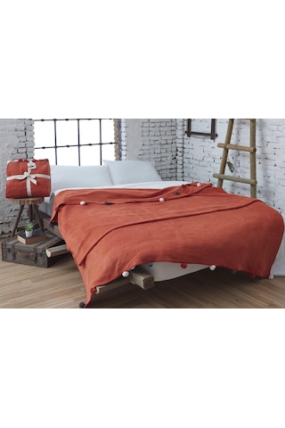 Dolce Bonita Home Çift Kişilik Ponponlu Pike Battaniye 200x220 Ki Kiremit