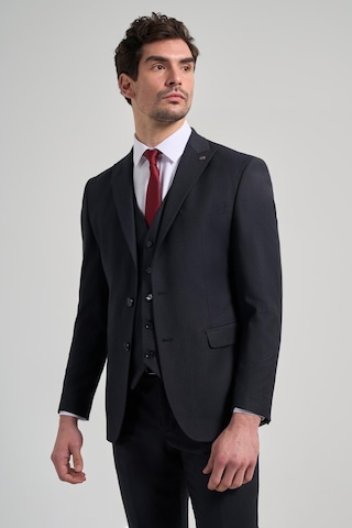 İmza Koyu Lacivert Çizgili Desen 2 Düğme Classic Esnek Slim Fit Takım Elbise 1001250158 Koyu Lacivert