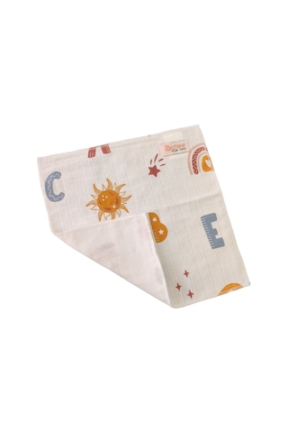 Pamuk Muslin Kumaş Bebek Ağız Mendili Harf Desen 25x25cm Çok Renkli