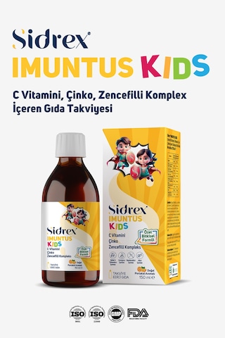 Imuntus Kids Portakal Aromalı C Vitamini, Çinko Ve Zencefilli Komplex İçeren Gıda Takviyesi 150ml