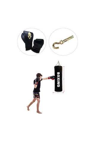 Çocuk Boks Seti 70 CMx25 CM Boks Torbası + Boks Eldiveni Siyah
