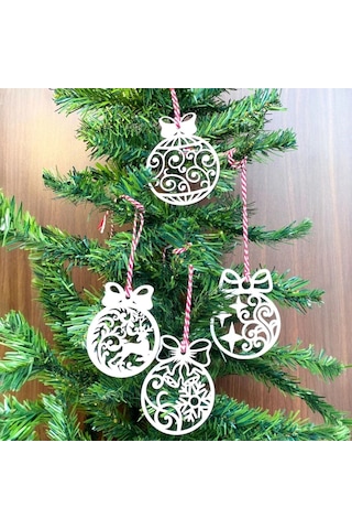 10 Parça Kırmızı Beyaz İpli Fiyonk Model Ahşap Yılbaşı Ağaç Süsü 5365