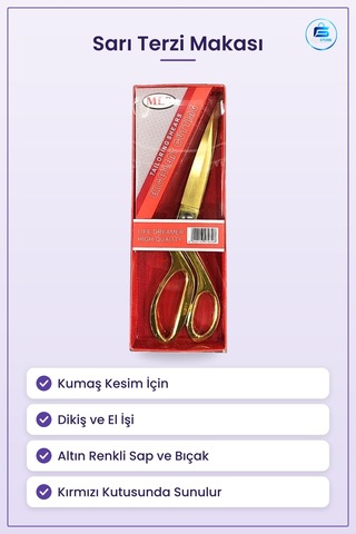Sarı Terzi Makası Altın Renkli Kumaş Kesim Dikiş Ev Atölye Profes