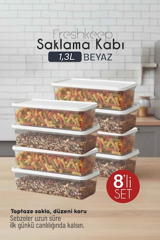 8'li Saklama Kabı 1,3 Litre Derin Dondurucu Mikrodalga Uyumlu Ekru