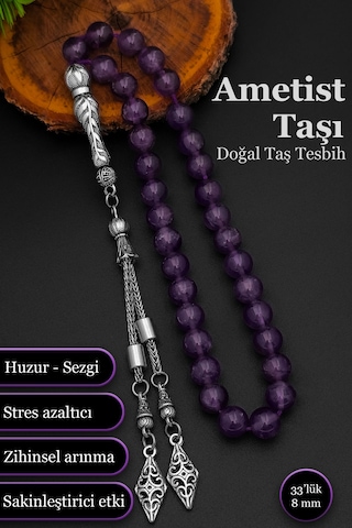 Ametist Tesbih Erkek Doğal Taş Ametist Tesbih 8 Mm Bt023 Mor