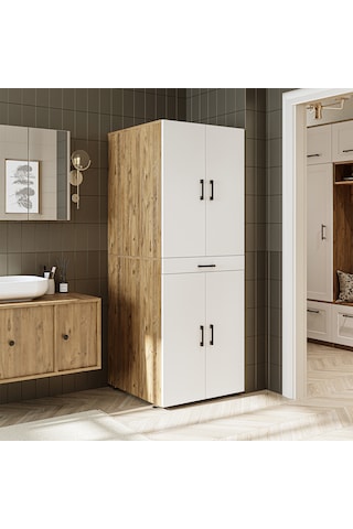 Banyo Dolabı Kapaklı Çamaşır Ve Kurutma Makinesi Dolabı 70x185 Cm Atlantik Çam - Beyaz
