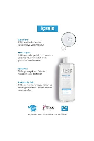 Sinoz Hydrapro Micellar Water Hassas Ciltler İçin Nemlendirici Makyaj Temizleme Suyu 400 Ml