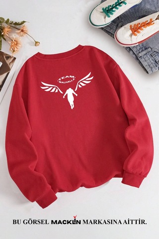 Macklin Unisex Kadın Erkek Team Walhalla Özel Tasarım Baskılı Bisiklet Yaka Sweatshirt Kırmızı Mck1319 Kırmızı