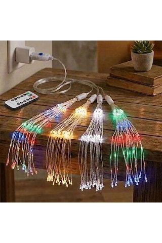 4 Lü Açılır Led Işık Seti 8 Farklı Işık Modlu, Kumandalı, Usb Kablolu Renkli Dekoratif Fiber Led Lamba