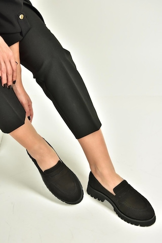 Fox Shoes V944086101 Siyah Hakiki Deri Nubuk Kalın Tabanlı Makosen Ayakkabı Siyah