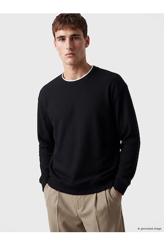 Lcw Vision Siyah Bisiklet Yaka Fitilli Erkek Sweatshirt