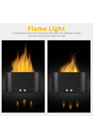 Dianziye Usb Girişli 225ml Ev Ofis Kullanıma Uygun Renkli Alev Işıklı Otomatik Kapatma Özellikli Yağ Diffüzyonu Nefes Alma Makinası - Siyah