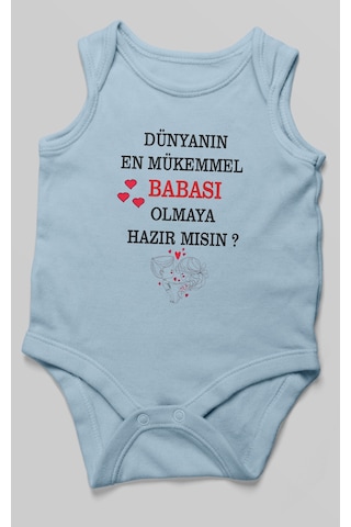 Dünyanın En Mükemmel Babası Olmaya Hazır Mısın Baskılı Bebek Zıbını %100 Pamuk Sıfır Kol Bebe Mavisi