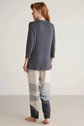 Nautıca W604 Kadın Patlı V Yaka Uzun Kollu Pijama Takımı Lacivert