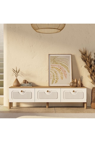 4090 Napoli 180 Cm Membran Mdf Kapaklı Bohem Tv Ünitesi Sepet - Beyaz Beyaz - Meşe