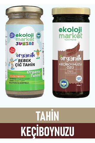 Ekoloji Market Organik Çiğ Tahin 230 G + Organik Keçiboynuzu Özü 300 ML