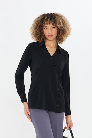 Asimetrik Pile Detay Gömlek Siyah Siyah