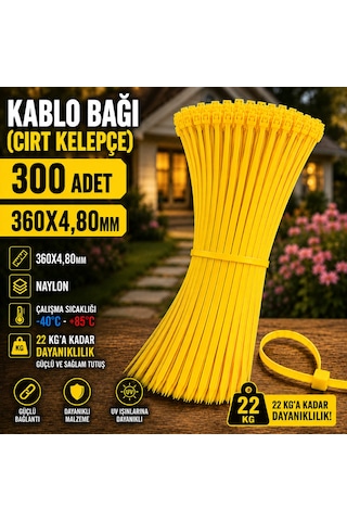360x4,80mm Kablo Bağı Cırt Kelepçe Sarı 300 Adet