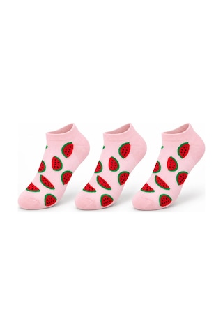 Womanandkids Wak Kadın Karpuz 3'lü Desenli Patik Çorap Pamuklu Dikişsiz Sneaker Uyumlu Eğlenceli Yazlık Set Çok Renkli