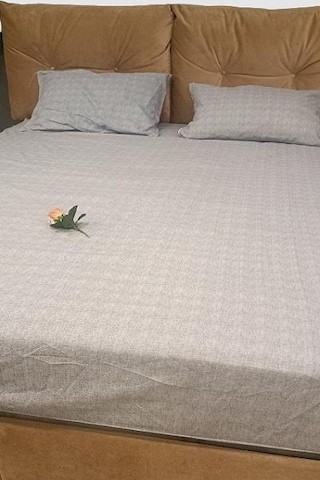 1448bng90298çarşaf Fıtted Çift Kişilik Keten Tarzı Pamuk Kumaş 2yastık Kılıflı Buz Gri Elyapım