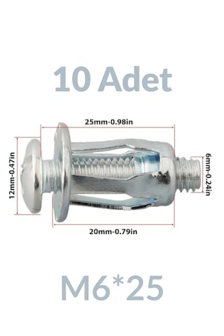 M6x25 10 Adet Sac Arkası Açılır Somun Çiçek Perçin Somunu - Kriko Ankraj Fener Tipi Genleşme Vidası M6