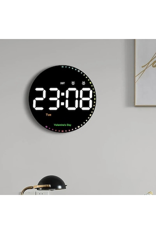 Hpytech 10 İnç Yuvarlak Led Dijital Duvar Saati Uzaktan Kumandalı Siyah