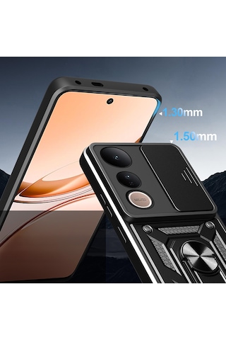 Vivo V50 Lite 4g Kılıf Magnetik Standlı Kamera Korumalı Zore Sürgülü Vega Kapak Siyah