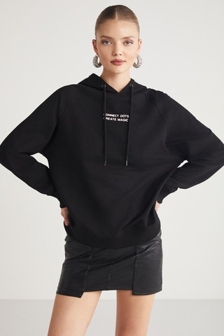 Ethıquet Glace Kadın Ön Ve Arka Baskı Detaylı Kapüşonlu Regular Fit Normal Kalıp Siyah Sweatshirt