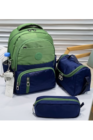 Suya Dayanıklı İlk Okul Çantası 3'lü Seti Unisex Çocuk İlkokul Çantası Ldc-8010 Yeşil-laci Yeşil
